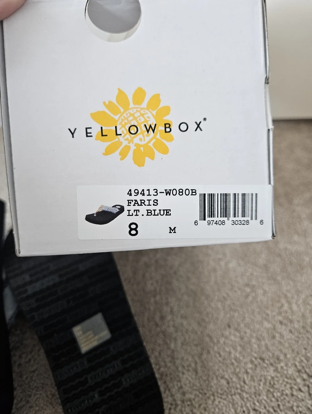 New In Box Yellow Box Yellow Box Faris, Lt. Blue Flip Flop Sizes 7 / 7.5 / 8 - Picture 10 of 16